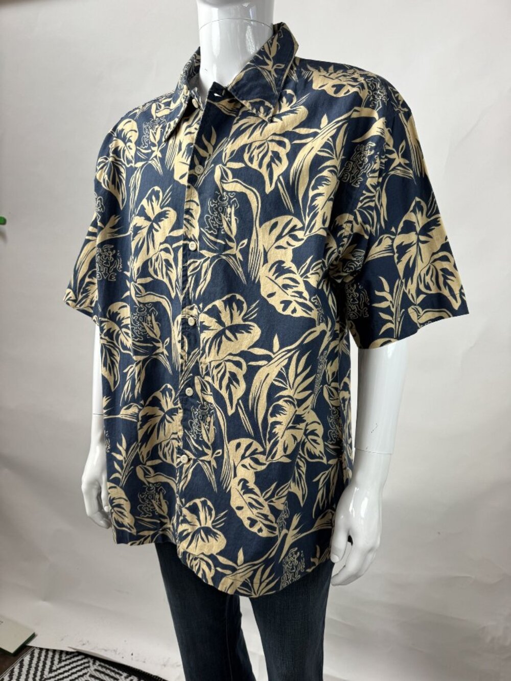 Genuine Sonoma Jean Co. Mens Navy & Beige Hawaiian Shirt XL 100% Cotton Floral P